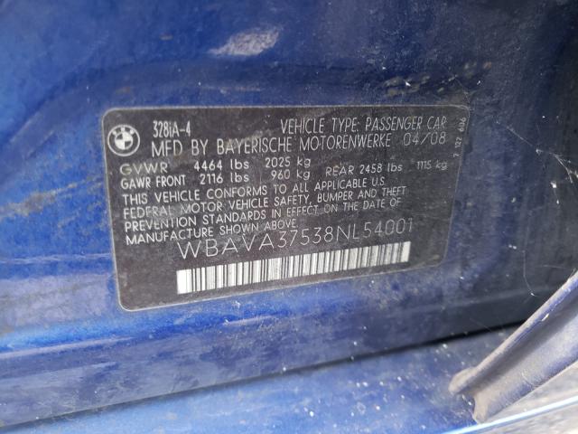 Photo 10 from auction – 2008 BMW 328 I with VIN WBAVA37538NL54001