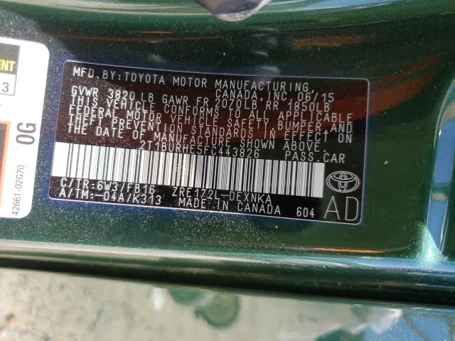 Photo 10 from auction – 2015 TOYOTA COROLLA with VIN 2T1BURHE5FC443826