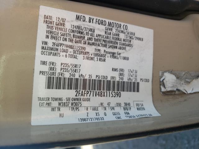 Photo 10 from auction – 2008 FORD CROWN VICT with VIN 2FAFP71V48X115390
