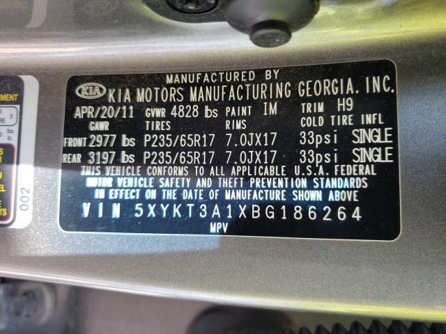 Photo 10 from auction – 2011 KIA SORENTO BA with VIN 5XYKT3A1XBG186264