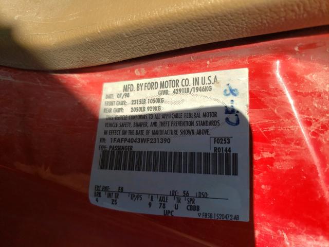 Photo 10 from auction – 1998 FORD MUSTANG with VIN 1FAFP4043WF231390