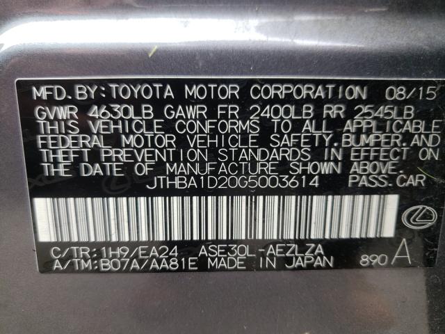 Photo 10 from auction – 2016 LEXUS IS 200T with VIN JTHBA1D20G5003614