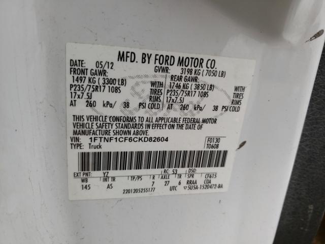 Photo 10 from auction – 2012 FORD F150 with VIN 1FTNF1CF6CKD82604