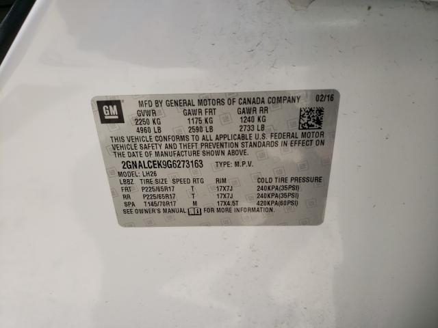 Photo 10 from auction – 2016 CHEVROLET EQUINOX LT with VIN 2GNALCEK9G6273163