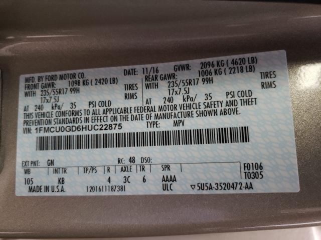 Photo 10 from auction – 2017 FORD ESCAPE SE with VIN 1FMCU0GD6HUC22875