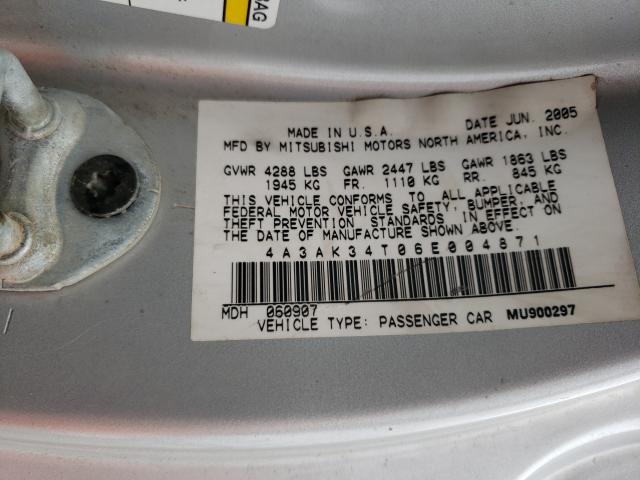 Photo 10 from auction – 2006 MITSUBISHI ECLIPSE with VIN 4A3AK34T06E004871