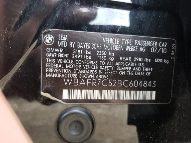 Photo 10 from auction – 2011 BMW 535 I with VIN WBAFR7C52BC604843