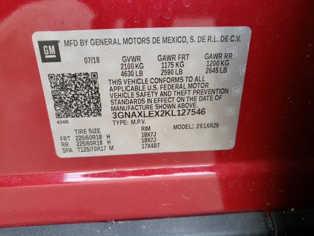 Photo 10 from auction – 2019 CHEVROLET EQUINOX LT with VIN 3GNAXLEX2KL127546