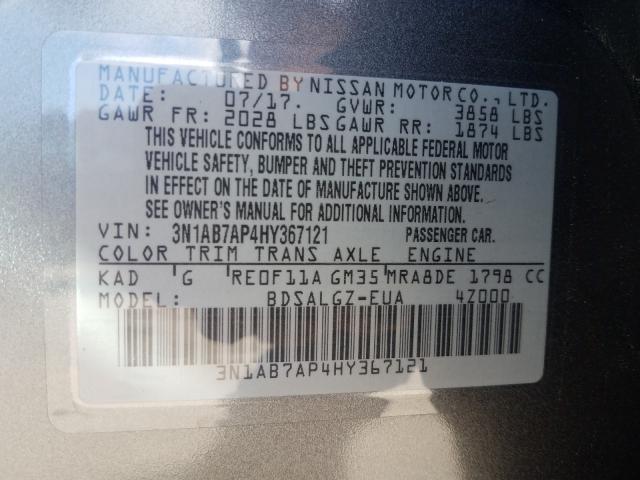 Photo 10 from auction – 2017 NISSAN SENTRA S with VIN 3N1AB7AP4HY367121