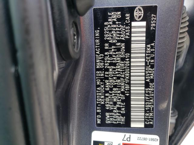 Photo 10 from auction – 2013 TOYOTA CAMRY L with VIN 4T1BF1FK8DU706410