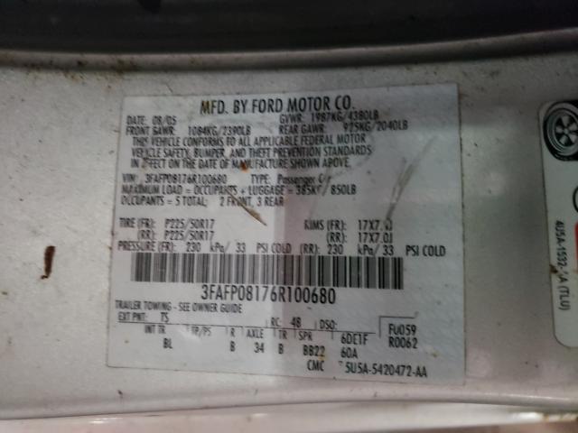 Photo 10 from auction – 2006 FORD FUSION SEL with VIN 3FAFP08176R100680