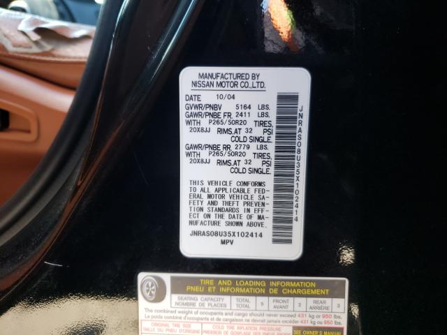 Photo 10 from auction – 2005 INFINITI FX35 with VIN JNRAS08U35X102414