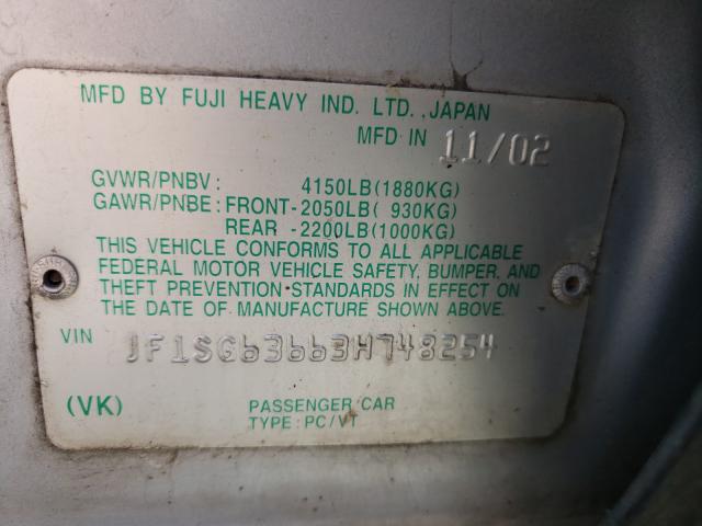 Photo 10 from auction – 2003 SUBARU FORESTER 2 with VIN JF1SG63663H748254