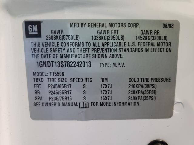 Photo 10 from auction – 2008 CHEVROLET TRAILBLAZE with VIN 1GNDT13S782242013