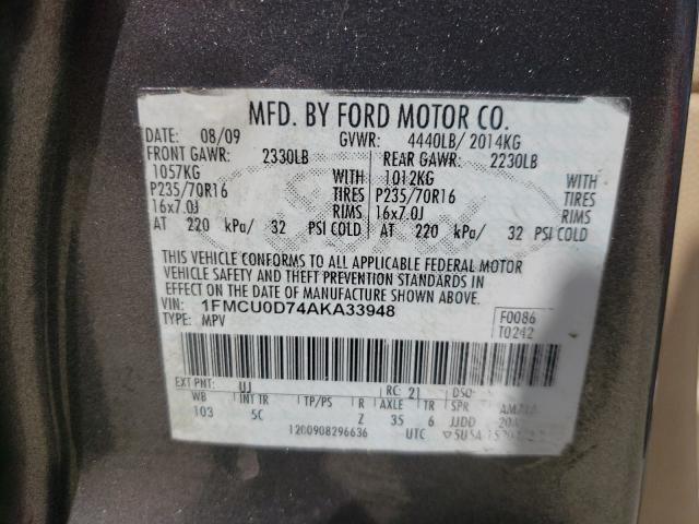Photo 10 from auction – 2010 FORD ESCAPE XLT with VIN 1FMCU0D74AKA33948