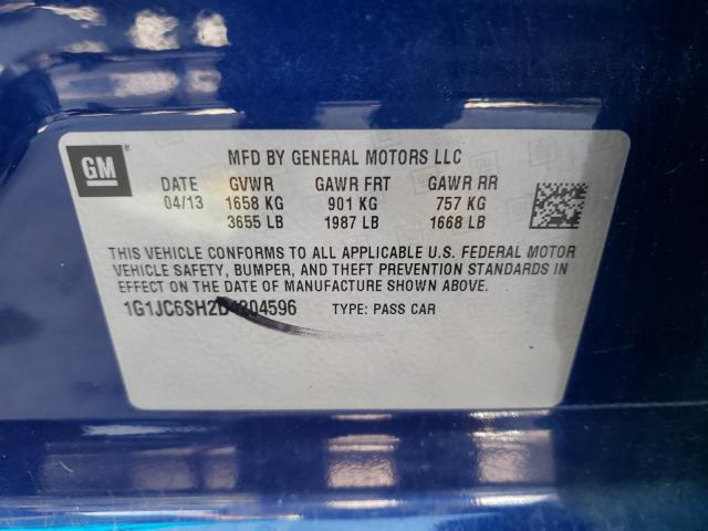 Photo 10 from auction – 2013 CHEVROLET SONIC LT with VIN 1G1JC6SH2D4204596