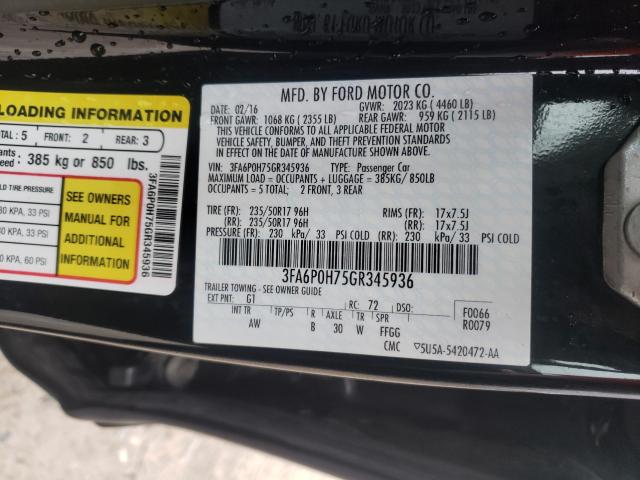 Photo 10 from auction – 2016 FORD FUSION SE with VIN 3FA6P0H75GR345936