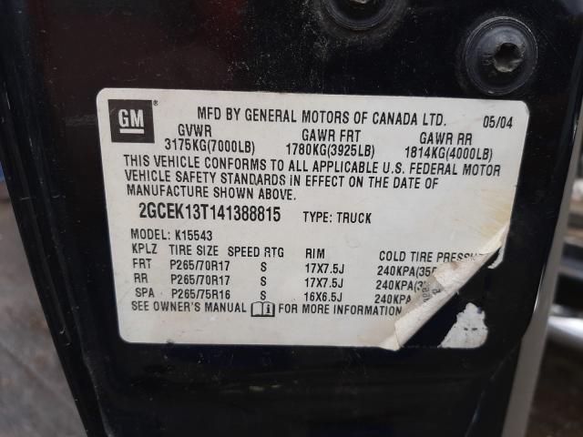 Photo 10 from auction – 2004 CHEVROLET SILVERADO with VIN 2GCEK13T141388815
