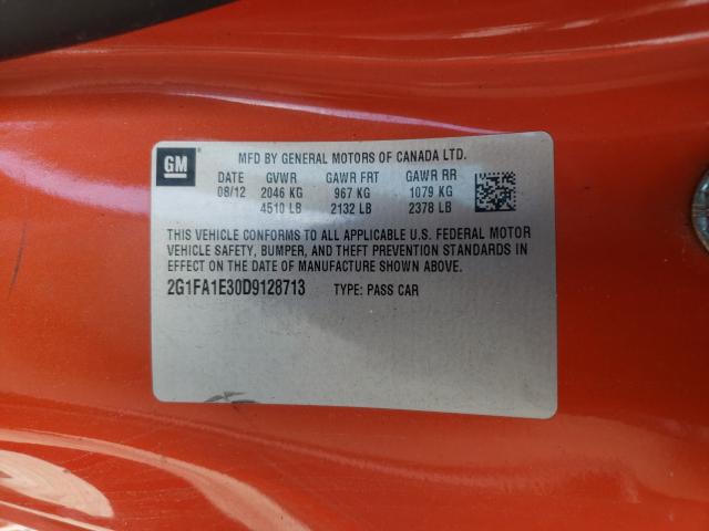 Photo 10 from auction – 2013 CHEVROLET CAMARO LS with VIN 2G1FA1E30D9128713