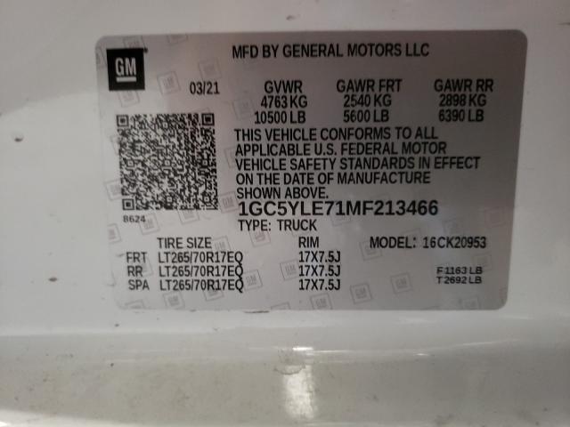 Photo 10 from auction – 2021 CHEVROLET SILVERADO with VIN 1GC5YLE71MF213466