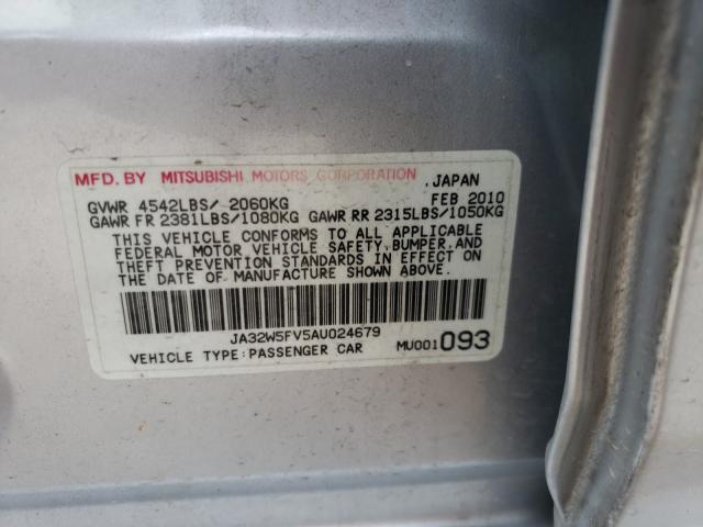 Photo 10 from auction – 2010 MITSUBISHI LANCER EVO with VIN JA32W5FV5AU024679