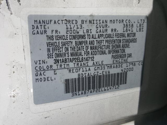 Photo 10 from auction – 2014 NISSAN SENTRA S with VIN 3N1AB7AP2EL614712
