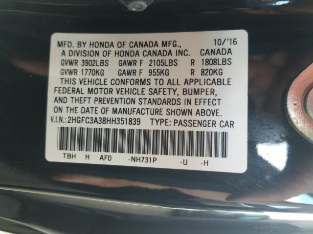 Photo 10 from auction – 2017 HONDA CIVIC EX with VIN 2HGFC3A38HH351839