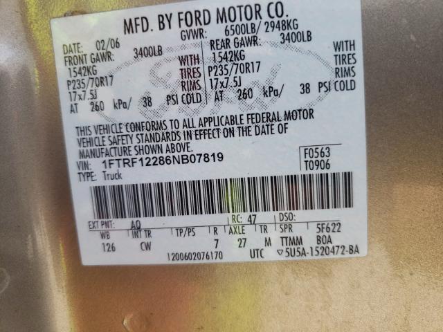 Photo 10 from auction – 2006 FORD F150 with VIN 1FTRF12286NB07819