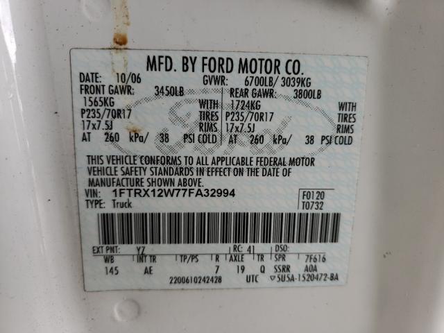 Photo 10 from auction – 2007 FORD F150 with VIN 1FTRX12W77FA32994
