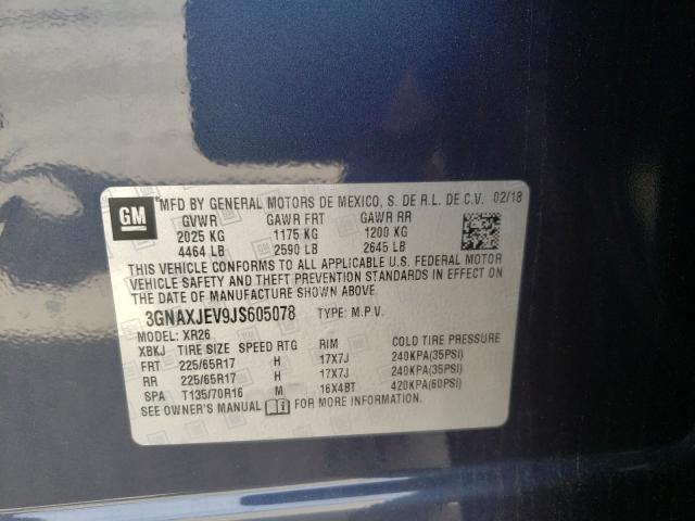 Photo 10 from auction – 2018 CHEVROLET EQUINOX LT with VIN 3GNAXJEV9JS605078