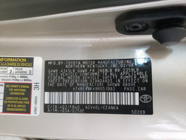 Photo 10 from auction – 2009 TOYOTA CAMRY BASE with VIN 4T4BE46K49R051082
