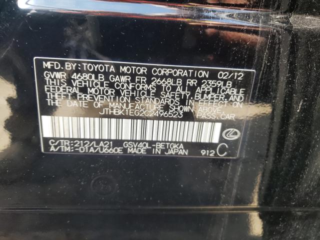 Photo 10 from auction – 2012 LEXUS ES 350 with VIN JTHBK1EG2C2496523