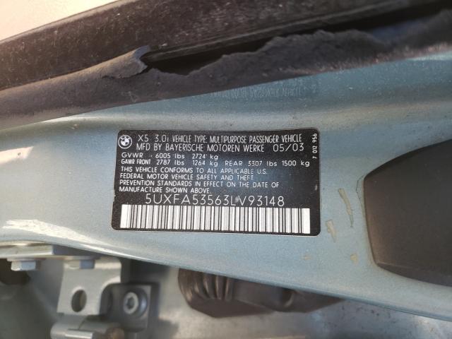 Photo 10 from auction – 2003 BMW X5 with VIN 5UXFA53563LV93148