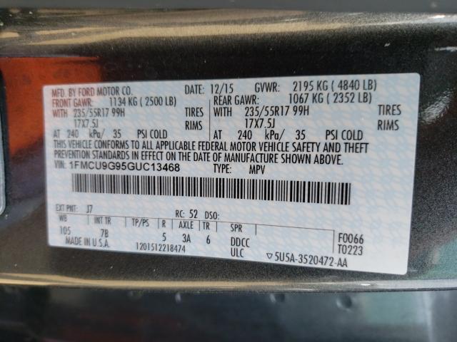 Photo 10 from auction – 2016 FORD ESCAPE SE with VIN 1FMCU9G95GUC13468