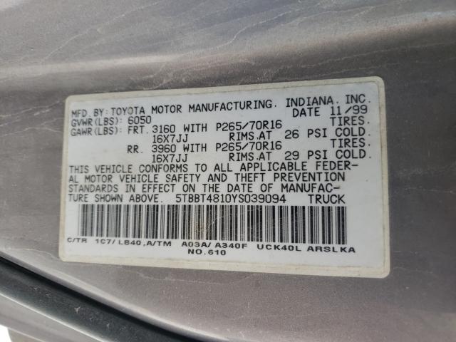 Photo 10 from auction – 2000 TOYOTA TUNDRA ACC with VIN 5TBBT4810YS039094