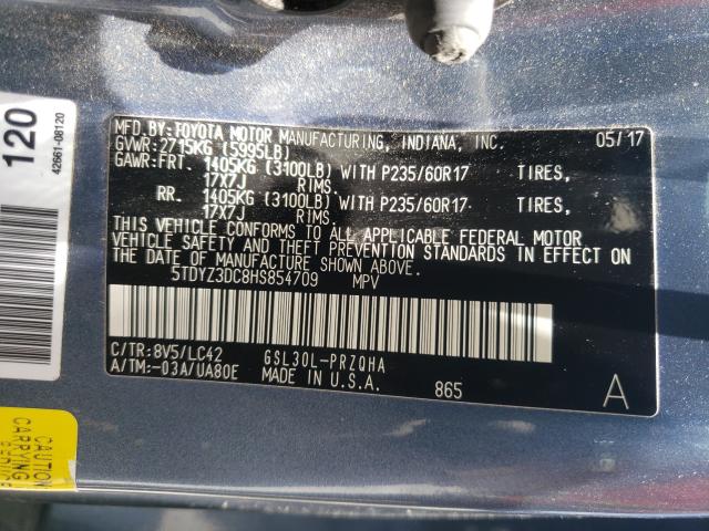 Photo 10 from auction – 2017 TOYOTA SIENNA XLE with VIN 5TDYZ3DC8HS854709
