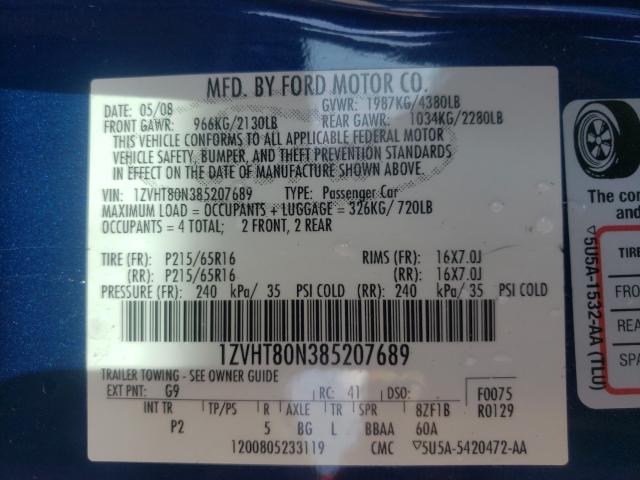 Photo 10 from auction – 2008 FORD MUSTANG with VIN 1ZVHT80N385207689