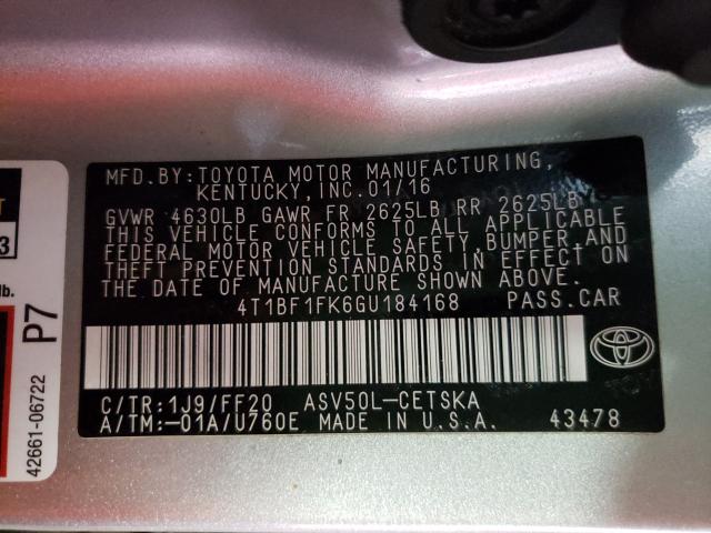 Photo 10 from auction – 2016 TOYOTA CAMRY LE with VIN 4T1BF1FK6GU184168
