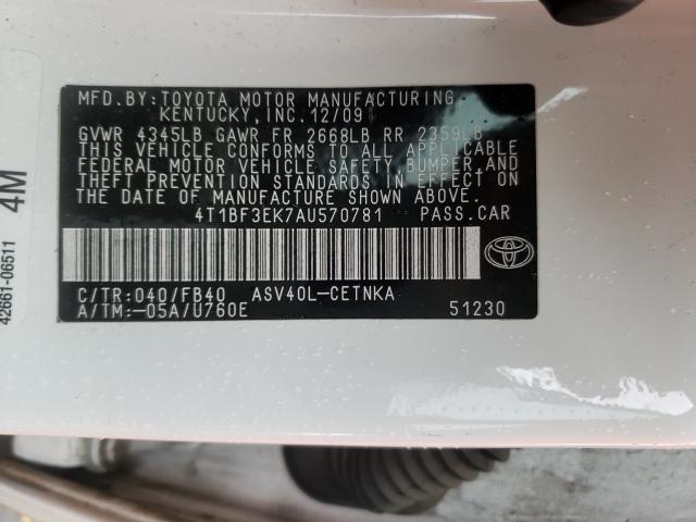 Photo 10 from auction – 2010 TOYOTA CAMRY BASE with VIN 4T1BF3EK7AU570781