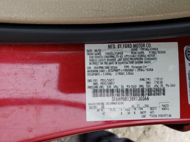 Photo 10 from auction – 2008 FORD FUSION SEL with VIN 3FAHP08138R130366