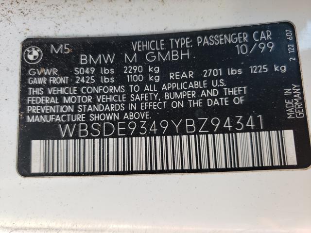 Photo 10 from auction – 2000 BMW M5 with VIN WBSDE9349YBZ94341