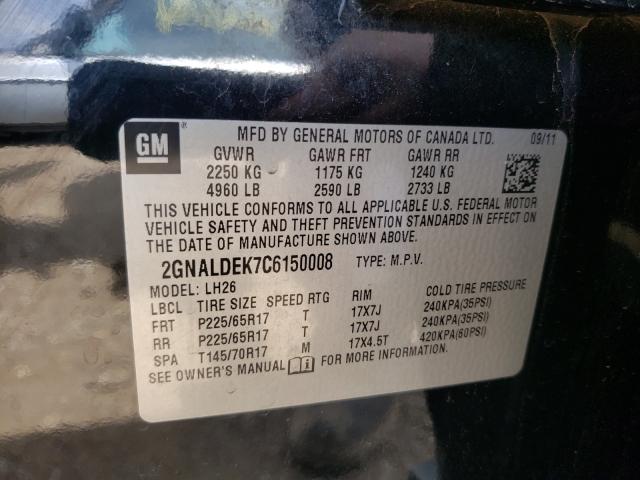 Photo 10 from auction – 2012 CHEVROLET EQUINOX LT with VIN 2GNALDEK7C6150008