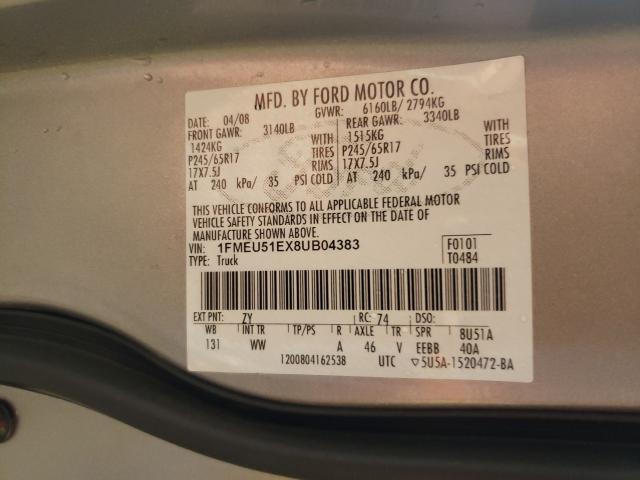Photo 10 from auction – 2008 FORD EXPLORER S with VIN 1FMEU51EX8UB04383