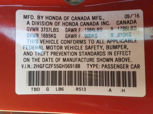 Photo 10 from auction – 2016 HONDA CIVIC LX with VIN 2HGFC2F55GH569188