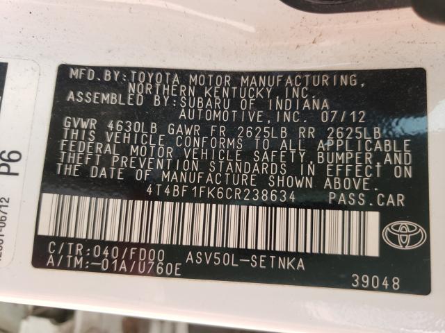 Photo 10 from auction – 2012 TOYOTA CAMRY BASE with VIN 4T4BF1FK6CR238634