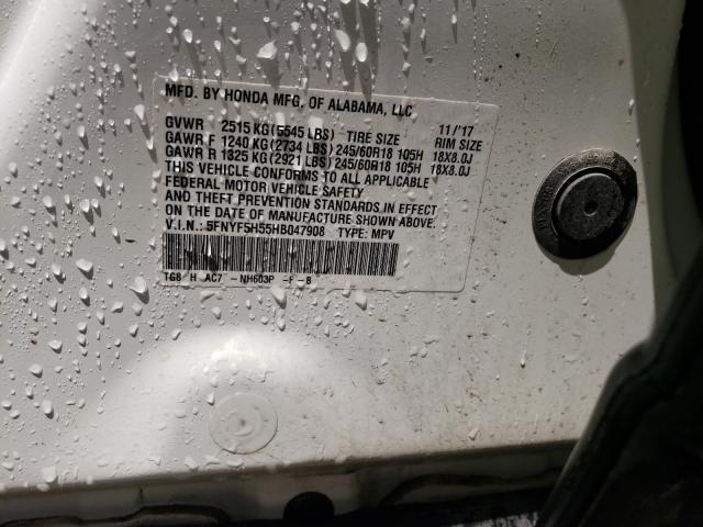 Photo 10 from auction – 2017 HONDA PILOT EXL with VIN 5FNYF5H55HB047908