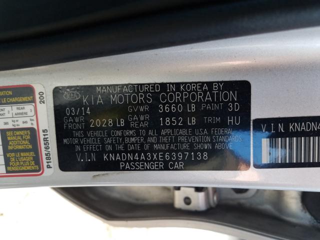 Photo 10 from auction – 2014 KIA RIO EX with VIN KNADN4A3XE6397138