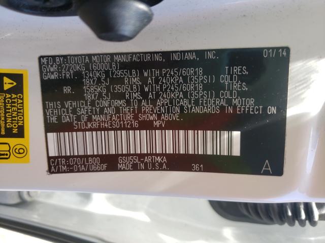 Photo 10 from auction – 2014 TOYOTA HIGHLANDER with VIN 5TDJKRFH4ES011216