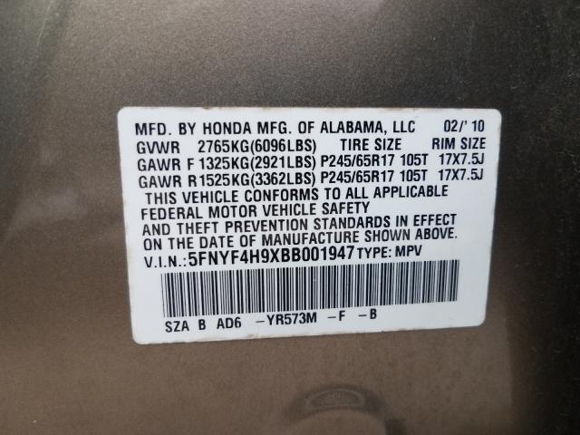 Photo 10 from auction – 2011 HONDA PILOT TOUR with VIN 5FNYF4H9XBB001947