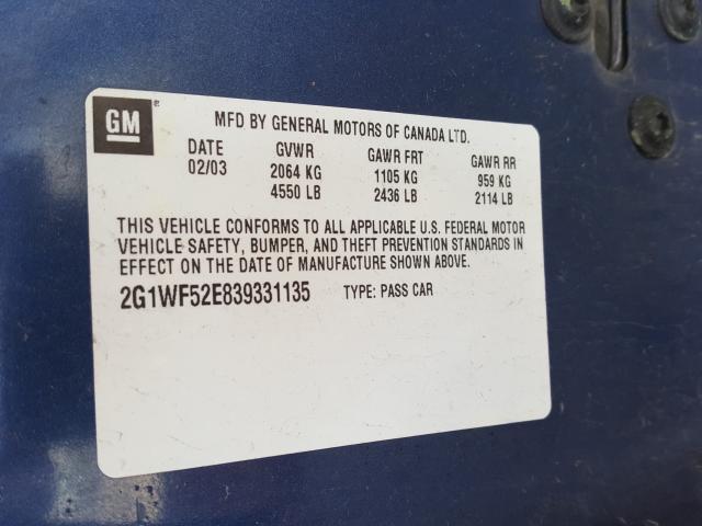 Photo 10 from auction – 2003 CHEVROLET IMPALA with VIN 2G1WF52E839331135